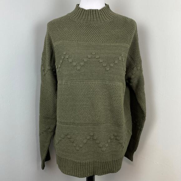 PINK CLOVER StitchFix Olive Green Gabriel Mock Neck Textured Sweater Large NEW - Picture 1 of 8